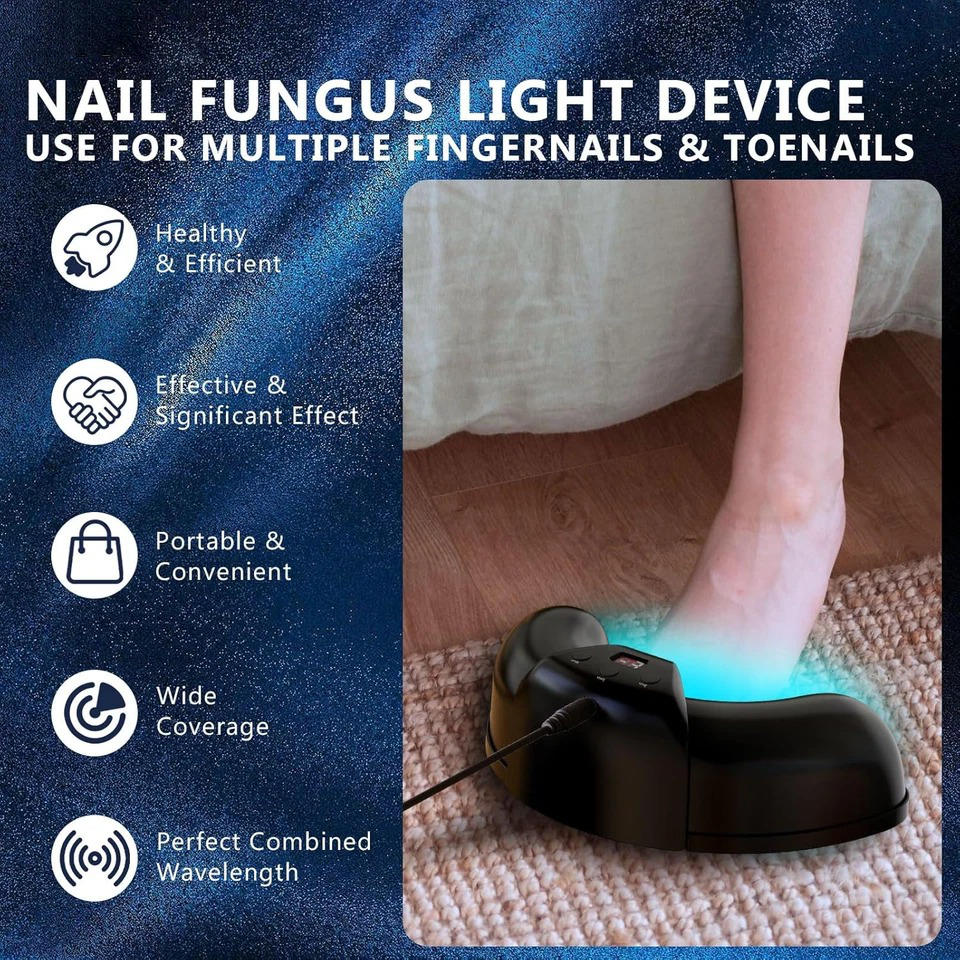 Belro nail fungus laser device for treating nail infections, featuring compact design and LED light technology.