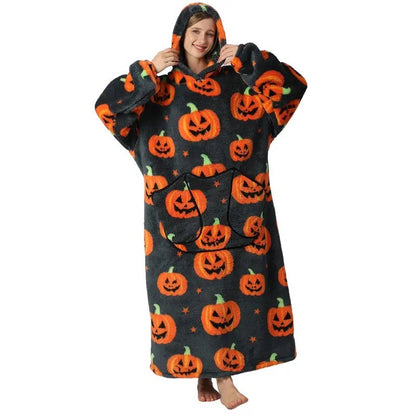 Belro long wearable blanket hoodie in pumpkin color, cozy sleepwear with a relaxed fit, perfect for lounging and warmth.