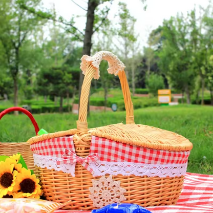 Belro wicker picnic basket with leather straps, ideal for outdoor dining and garden gatherings, natural woven design.
