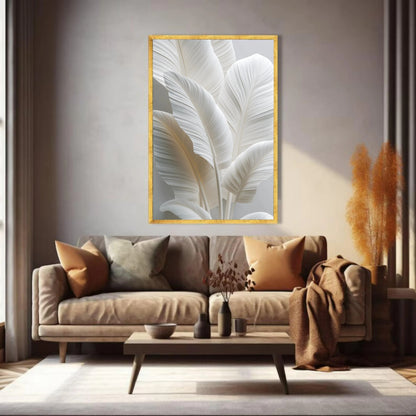 White Tropical Leaf Canvas Print, Minimalist Botanical Wall Art