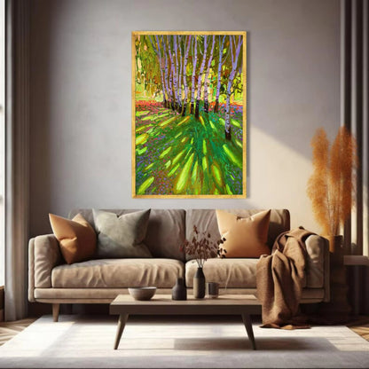 Vibrant Birch Tree Forest Canvas, Colorful Nature Landscape Wall Art