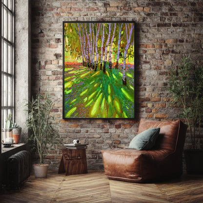 Vibrant Birch Tree Forest Canvas, Colorful Nature Landscape Wall Art