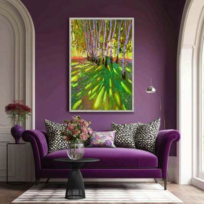 Vibrant Birch Tree Forest Canvas, Colorful Nature Landscape Wall Art