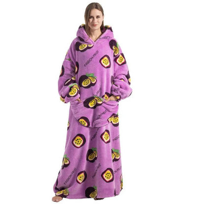 Belro long wearable blanket hoodie in passion color, cozy sleepwear with a soft, oversized design for comfortable lounging.