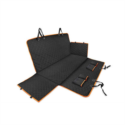 Belro waterproof dog car seat protector showing scratch-resistant, waterproof fabric on automotive seat with dog sitting comfortably.