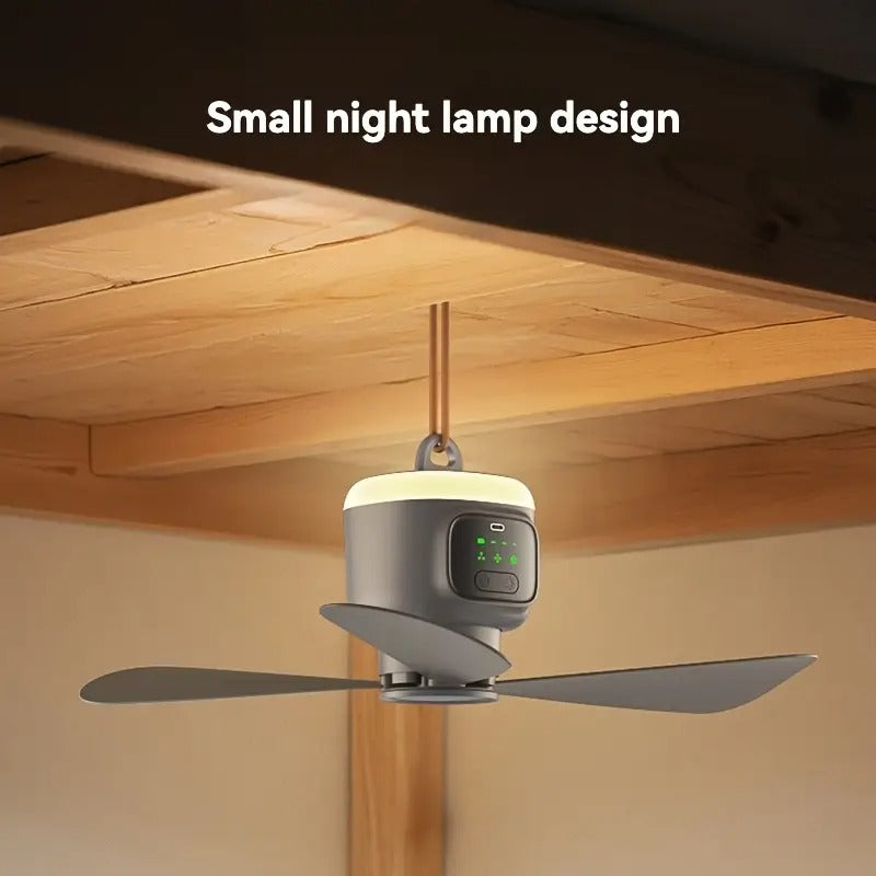 Portable wireless ceiling fan by Belro with adjustable blades and compact design, suitable for outdoor home and garden use.