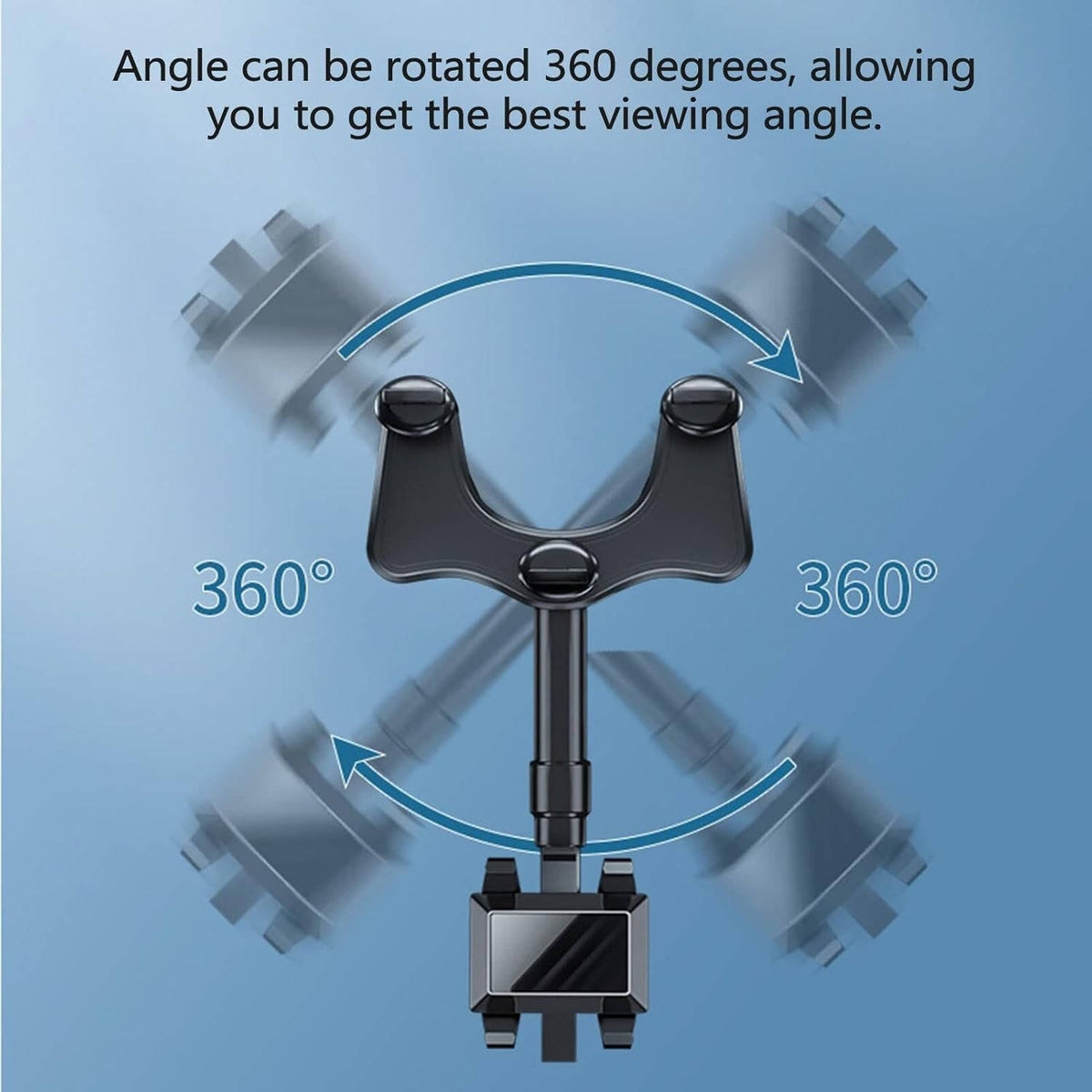 Belro rotatable and retractable car phone holder mounted on a vehicle dashboard, adjustable for secure smartphone positioning
