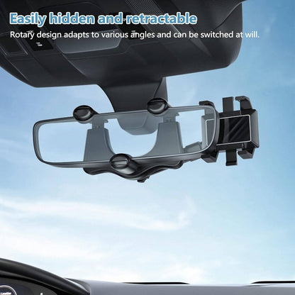 Belro rotatable and retractable car phone holder mounted on a dashboard, adjustable for secure phone placement during driving.