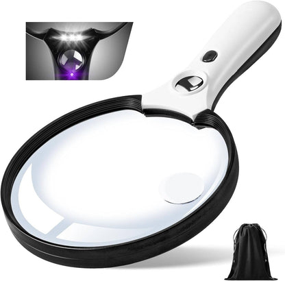 Belro large magnifying glass with built-in light, ideal for close-up viewing and detailed inspection in electronics and optics.