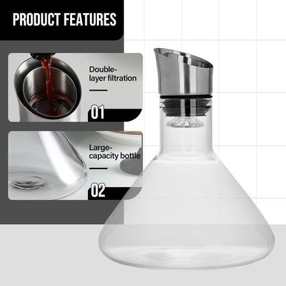 Belro crystal glass wine decanter aerator carafe on a kitchen counter, showcasing elegant design for wine serving and aeration.