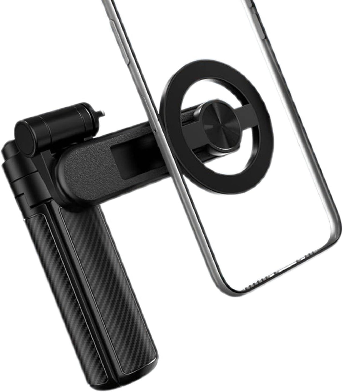 Belro 4-in-1 multifunctional magnetic selfie stick with adjustable arm for smartphones and cameras, in black.