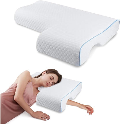Belro orthopedic couple pillow with arm tunnel for cuddling, designed for comfort and support during rest or relaxation.