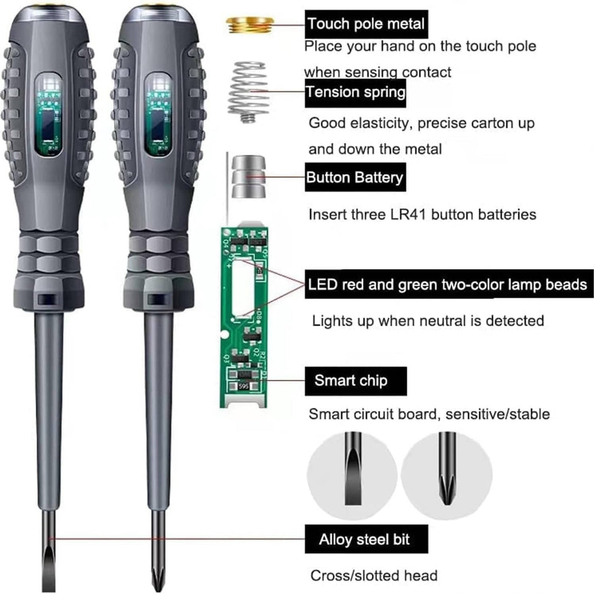 Belro non-contact electrical test screwdriver for electronics testing, showing the insulated handle and testing tip.