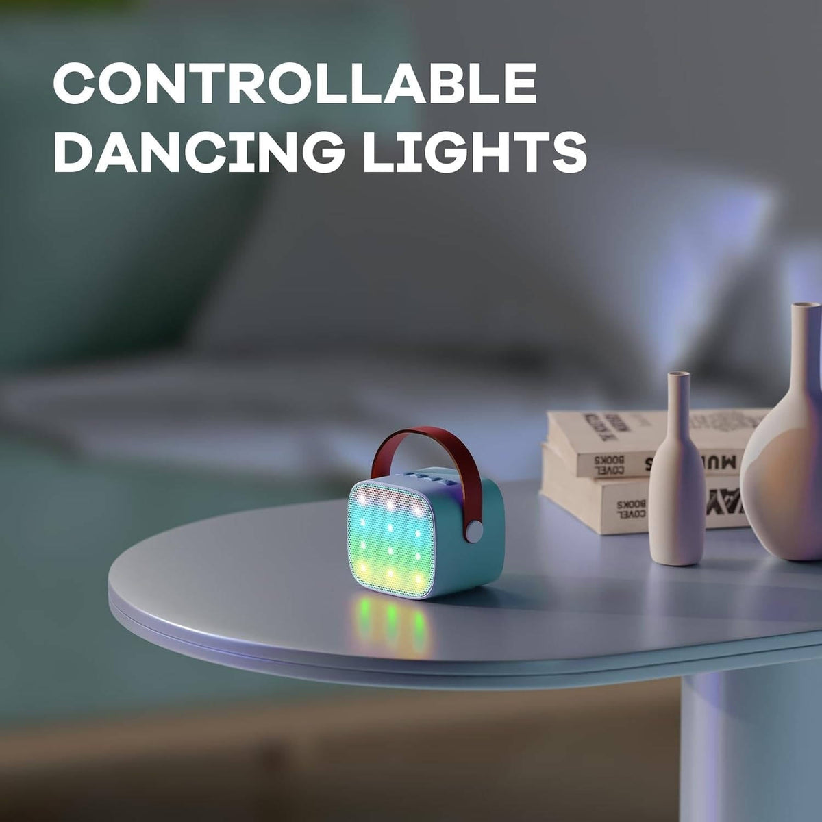 Belro Mini Karaoke Machine with 2 wireless microphones, compact toy for singing fun and entertainment.