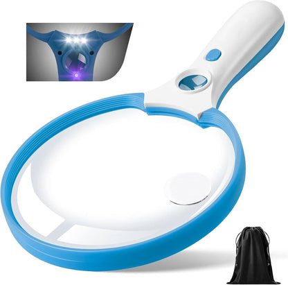 Belro large magnifying glass with built-in light for detailed viewing of small objects or texts.