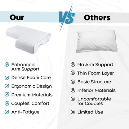 Belro orthopedic couple pillow with arm tunnel for cuddling, designed for comfort and support during rest or sleep.