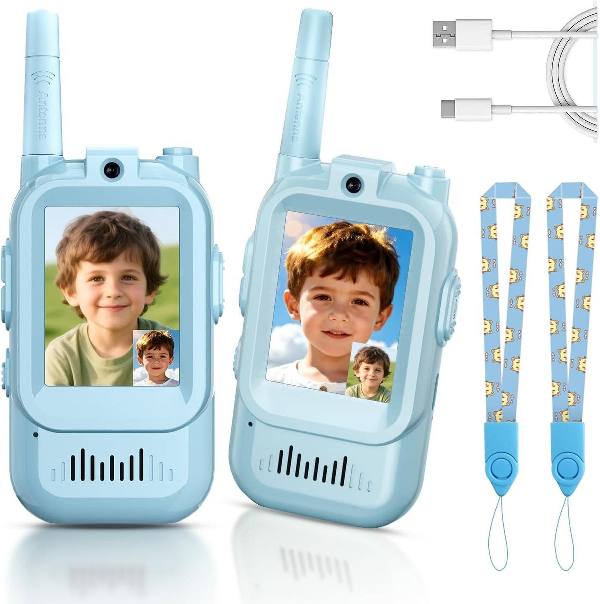 Belro Kids walkie talkies set with video, voice, and chat features, colorful handheld electronic communication devices for children