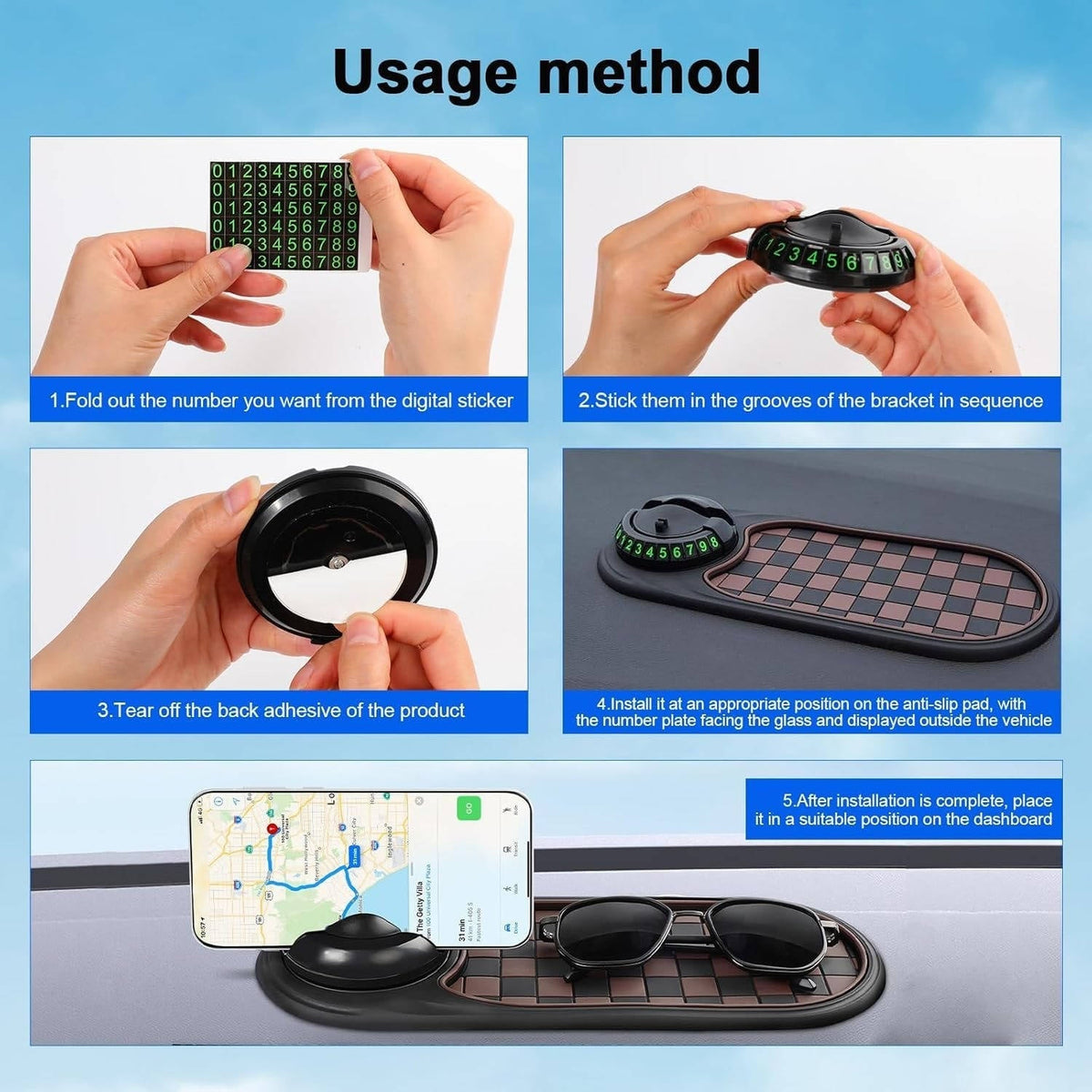 Belro universal car phone holder mounted on a vehicle dashboard, holding a smartphone securely for easy access and navigation.