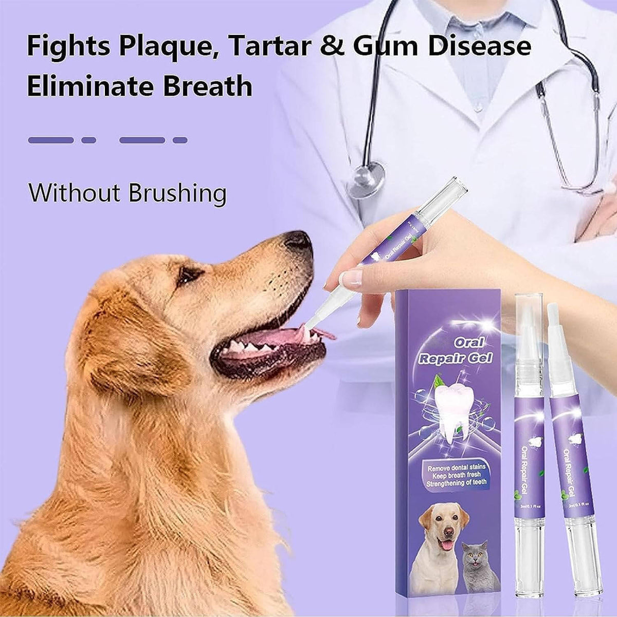 Belro 3-set dog oral repair gel bottles for pet oral health care, featuring applicator tips for easy dental treatment.