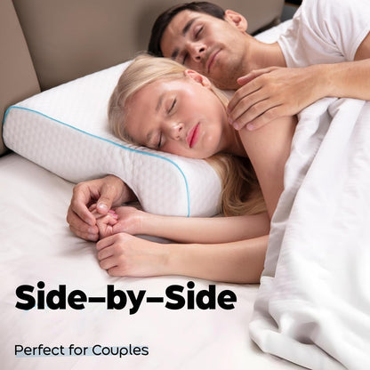 Belro orthopedic couple pillow with arm tunnel for cuddling, designed for comfort and support during relaxation or sleep.