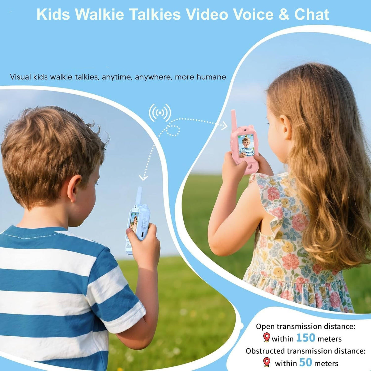 Belro Kids walkie talkies set with video, voice, and chat features, designed for children in a colorful electronics audio device.