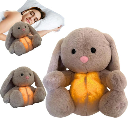 Belro breathing stuffed animal bunny in men's clothing, soft plush toy with detailed bunny features and breathing design.