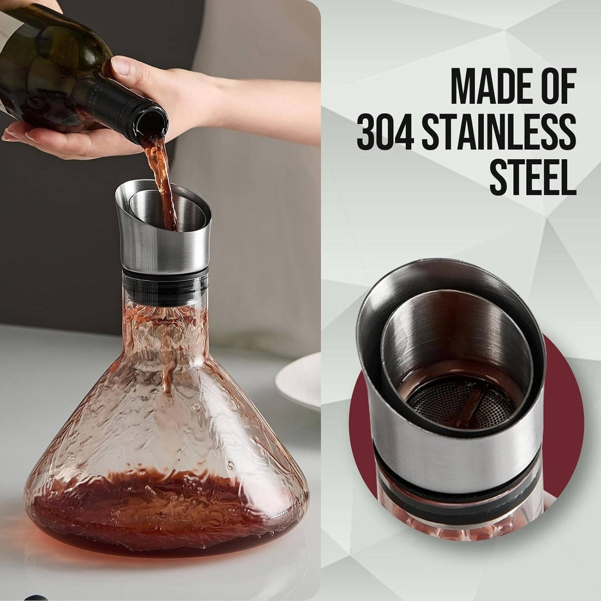 Belro crystal glass wine decanter and aerator carafe for elegant wine serving and aeration in kitchen and dining.