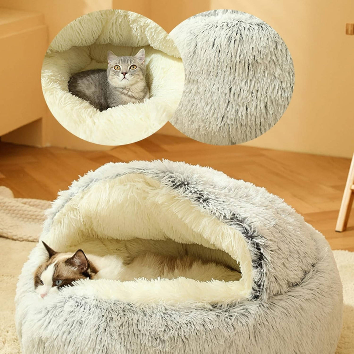 Belro donut-shaped dog and cat bed in soft, cozy fabric, perfect for pets to rest comfortably.