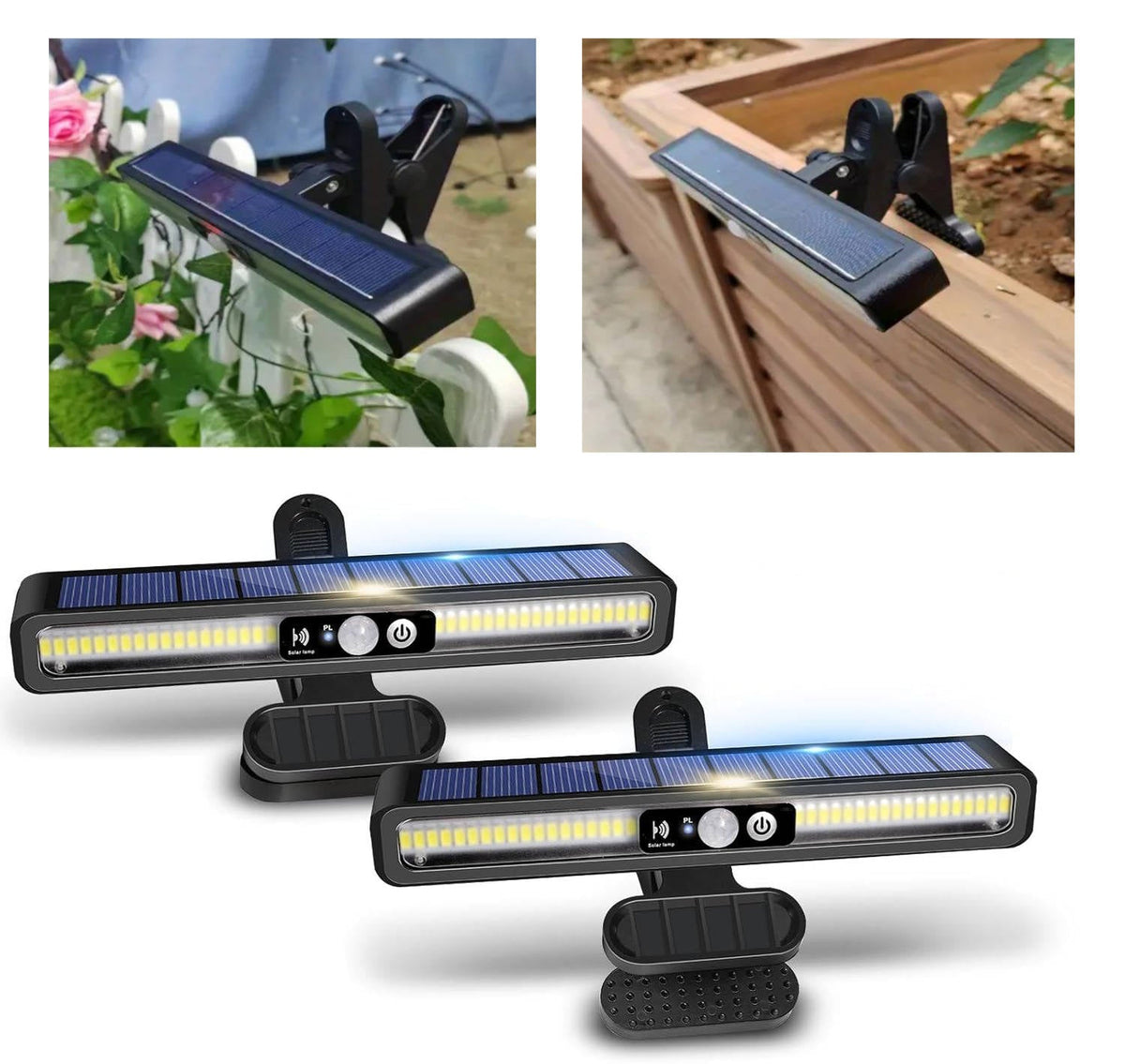 Belro 2-set portable solar fence lights for outdoor home and garden illumination, energy-efficient and easy to install.