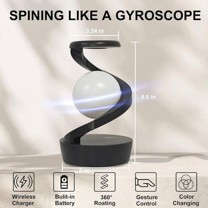 Belro levitating moon lamp with gesture control and wireless charging features, showcasing its glowing moon design on a sleek surface.