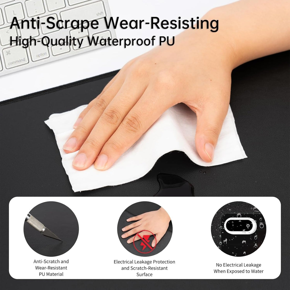 Belro heated desk and mouse pad for pain relief, showing a sleek black design with integrated heating controls.