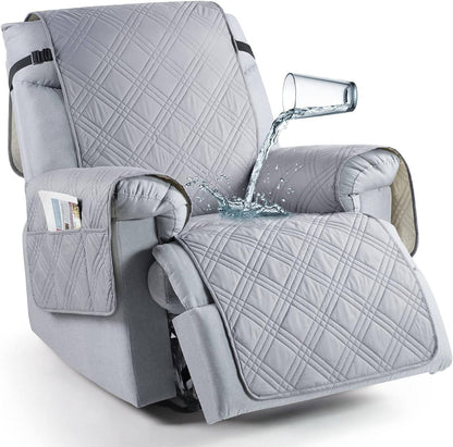 Belro waterproof recliner chair cover in neutral fabric, designed to protect sofas and couches from spills and stains.