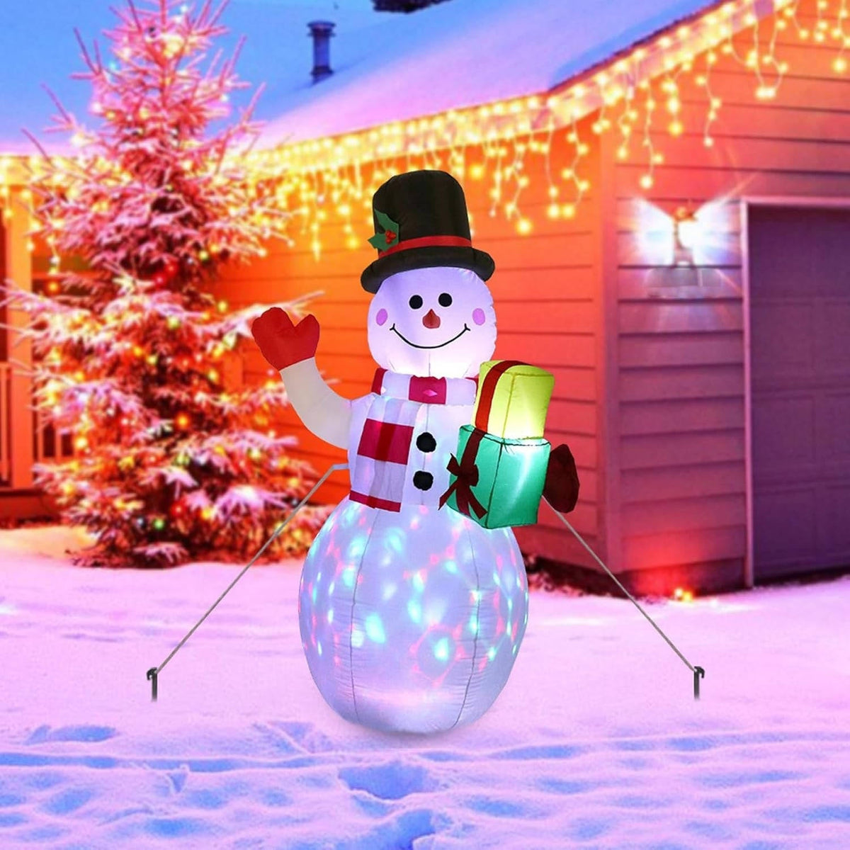 Belro outdoor inflatable snowman with LED lights, festive Christmas decoration for garden or yard display.