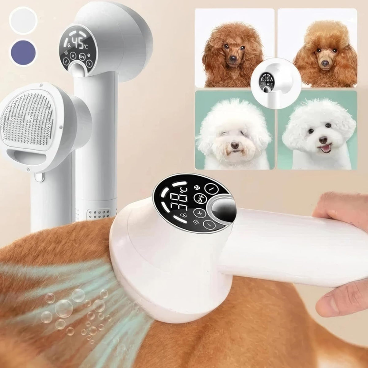 Belro pet hair dryer in black with ergonomic handle, compact design, and adjustable airflow for grooming pets.