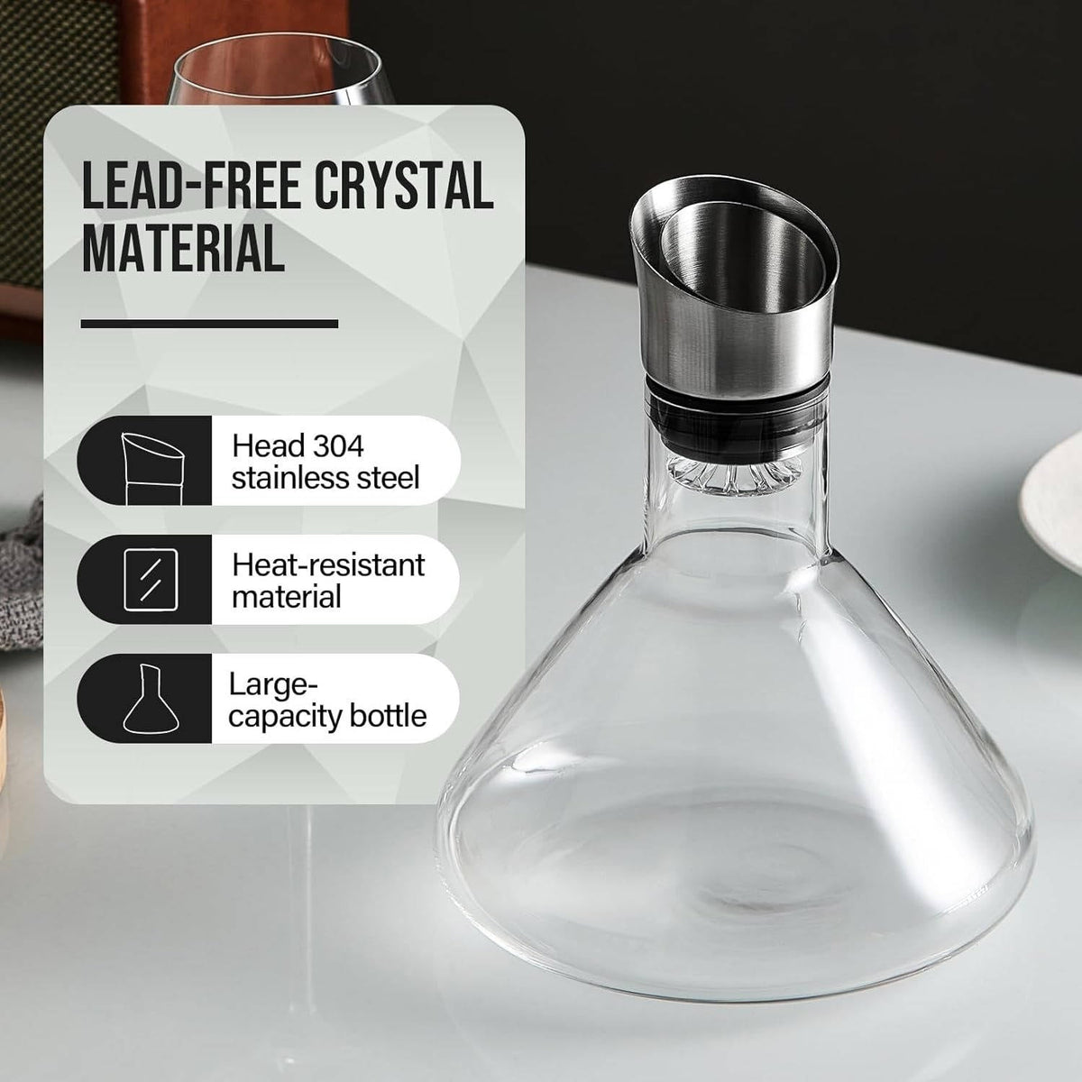Belro crystal glass wine decanter aerator carafe for elegant wine serving and aeration in kitchen and dining settings.