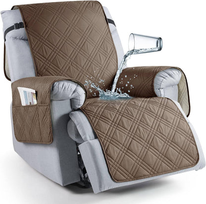 Belro waterproof recliner chair cover in beige protects sofa from spills and stains, made of durable, soft fabric.