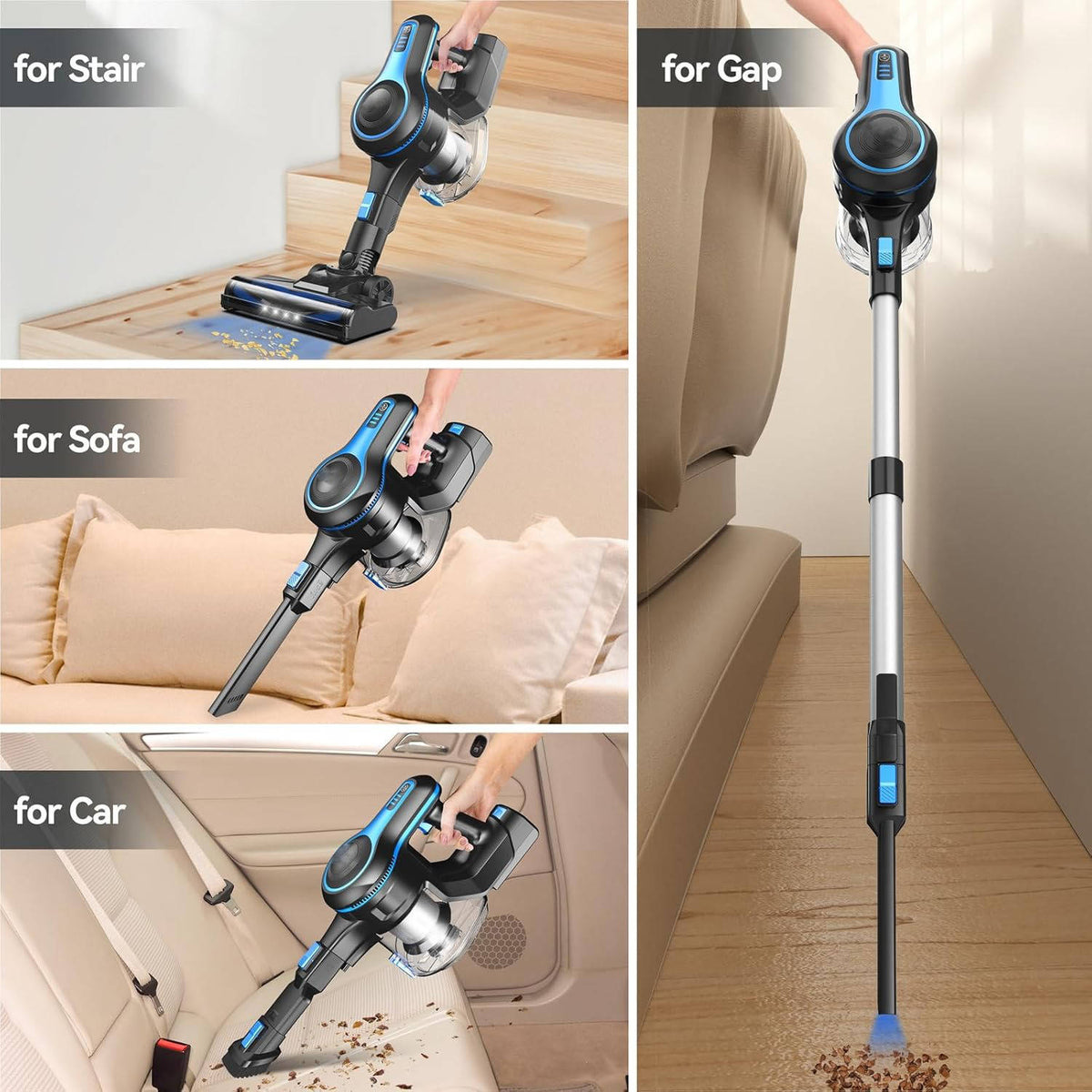 Belro cordless vacuum cleaner for home cleaning, lightweight with a sleek design and adjustable wand for versatile use.