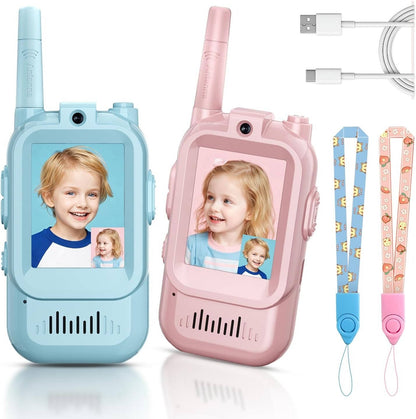 Belro kids walkie talkies set with video, voice, and chat features, designed for children, shown in the image.