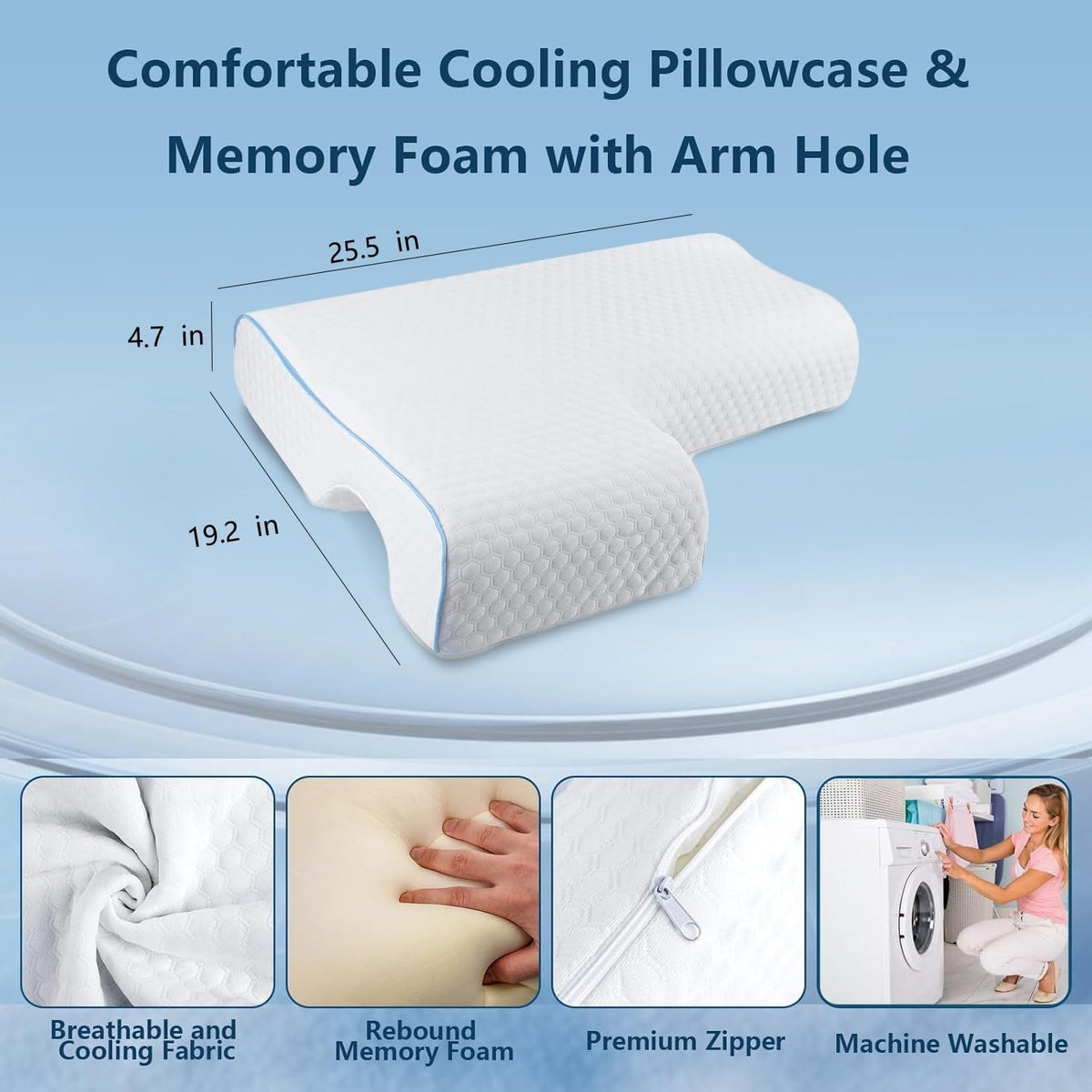 Belro orthopedic couple pillow with arm tunnel for cuddling, designed for comfort and support during rest and relaxation.