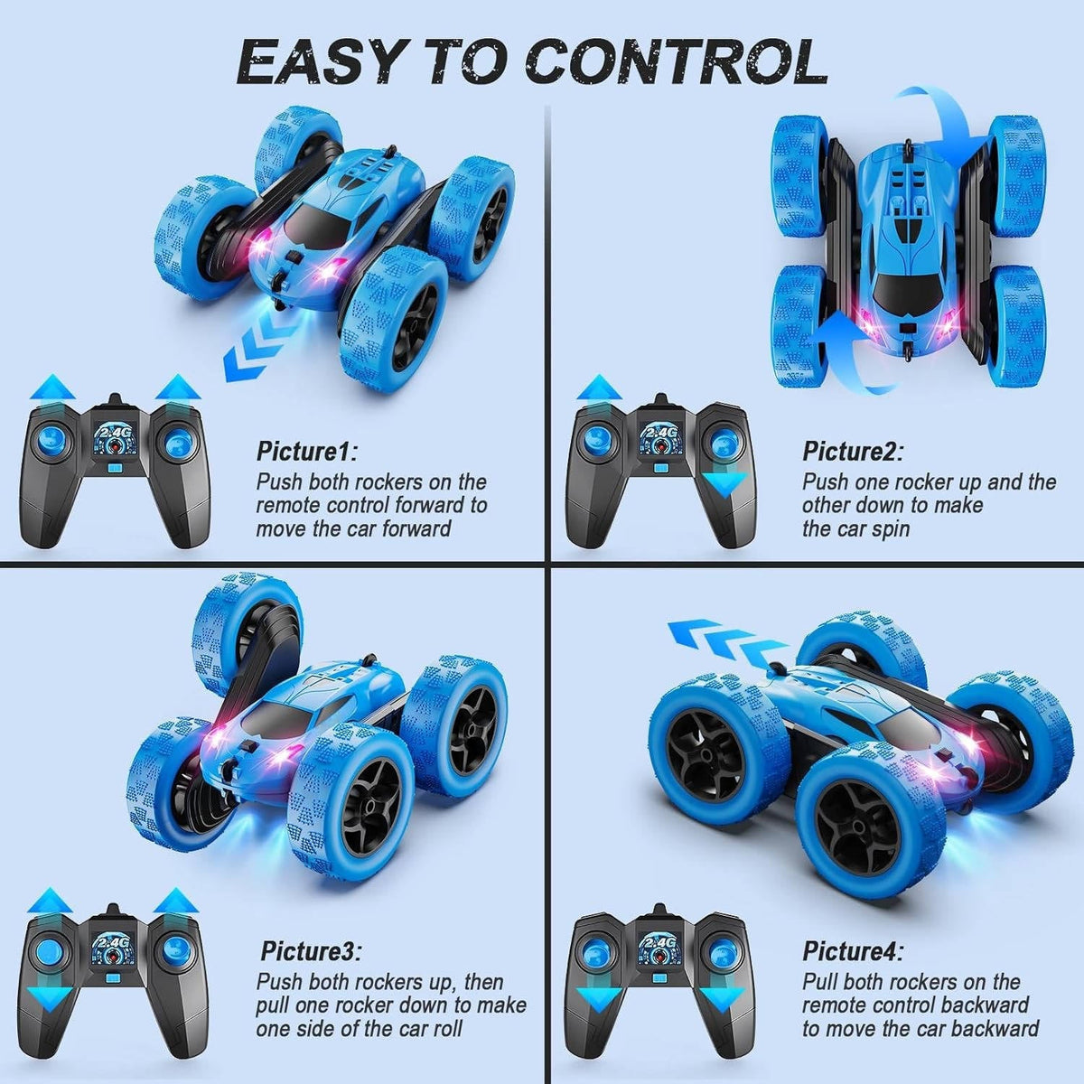 Belro RC car toy for kids ages 6-12 with LED lights and 360° flip, automotive toy perfect for outdoor play