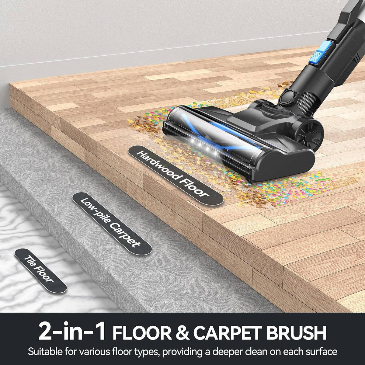 Belro cordless vacuum cleaner for home cleaning, lightweight design with detachable handheld unit and dust container.