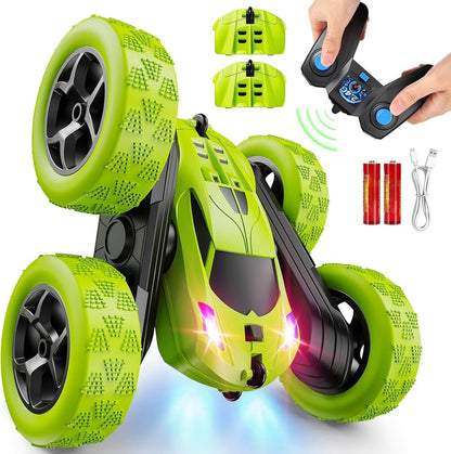 Belro RC car toy for kids ages 6-12 with LED lights and 360° flip features, showcasing a sleek automotive design.