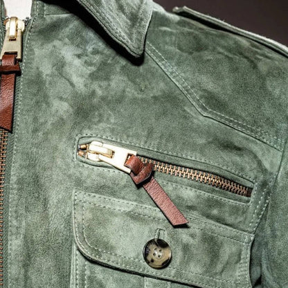 Men's retro suede jacket by Belro featuring lapel collar, zipper front, and breast pocket, ideal for stylish casual wear.