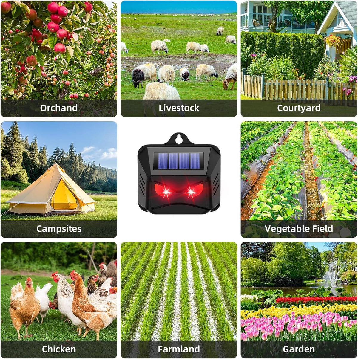 Belro 2-pack solar-powered ultrasonic animal repellent for outdoor pest control in home and garden settings.