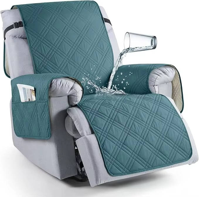 Belro waterproof recliner chair cover in beige protects sofa from spills and stains, made of durable, soft fabric.