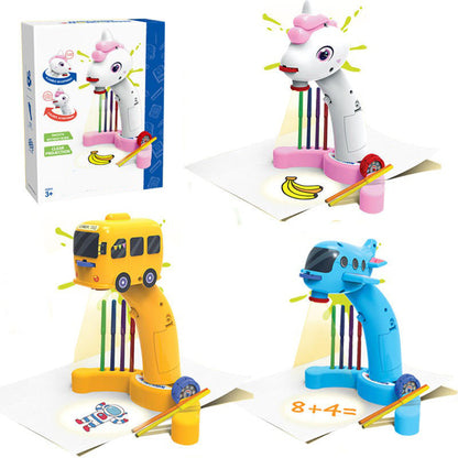 Belro drawing projector for kids toy, showing colorful projection on a wall with children drawing and having fun.