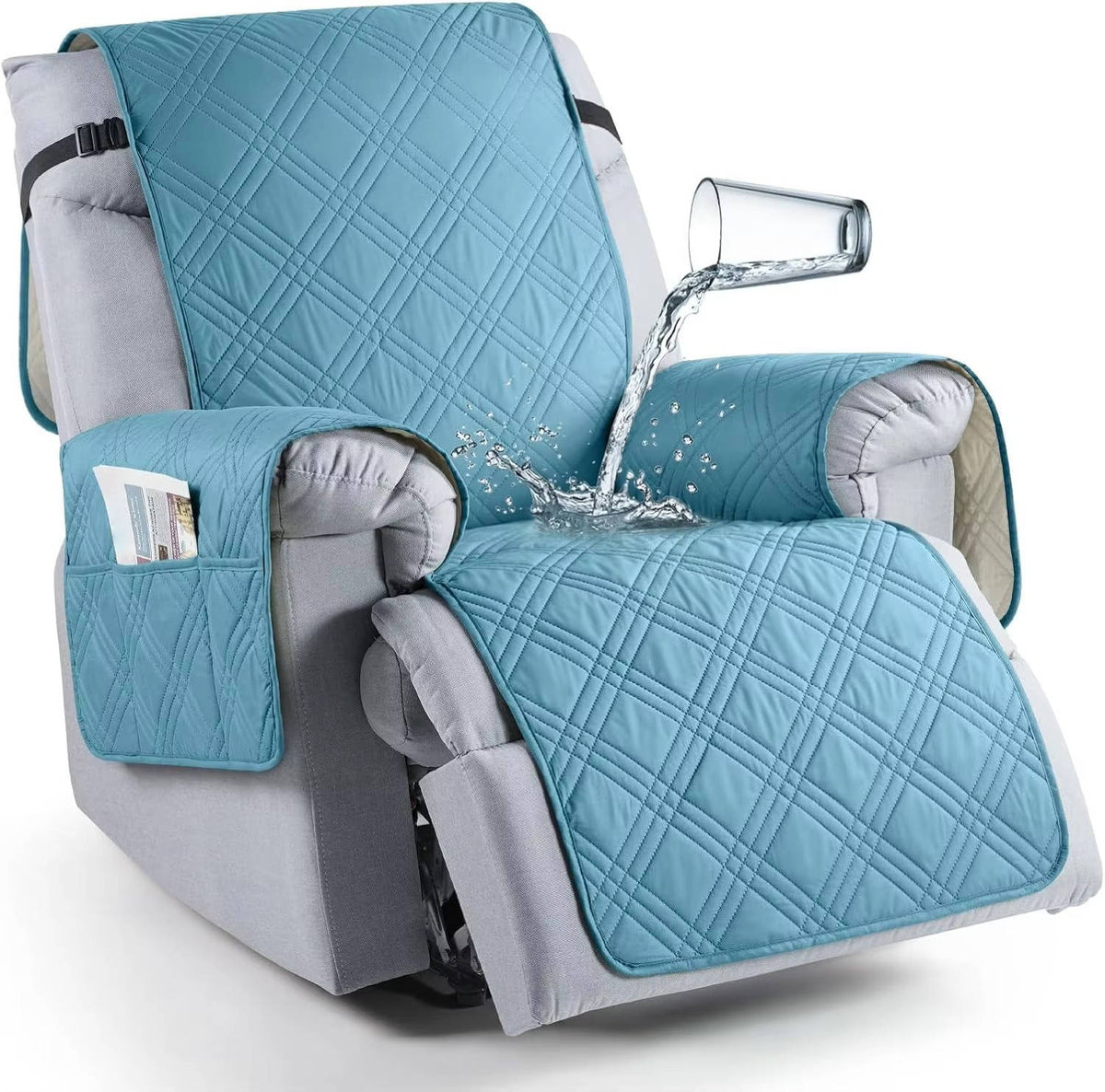 Belro waterproof recliner chair cover protecting a beige recliner sofa in a living room setting.