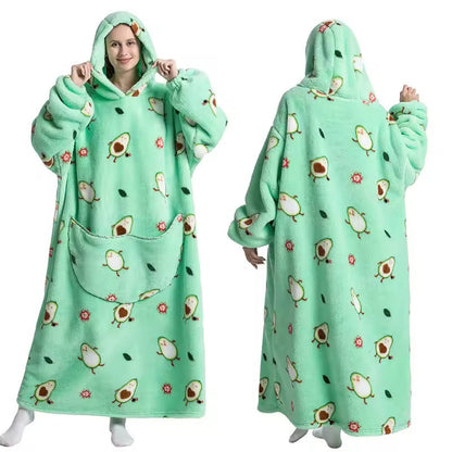 Belro long wearable blanket hoodie in cozy sleepwear, soft fabric with hood, perfect for lounging and warmth.