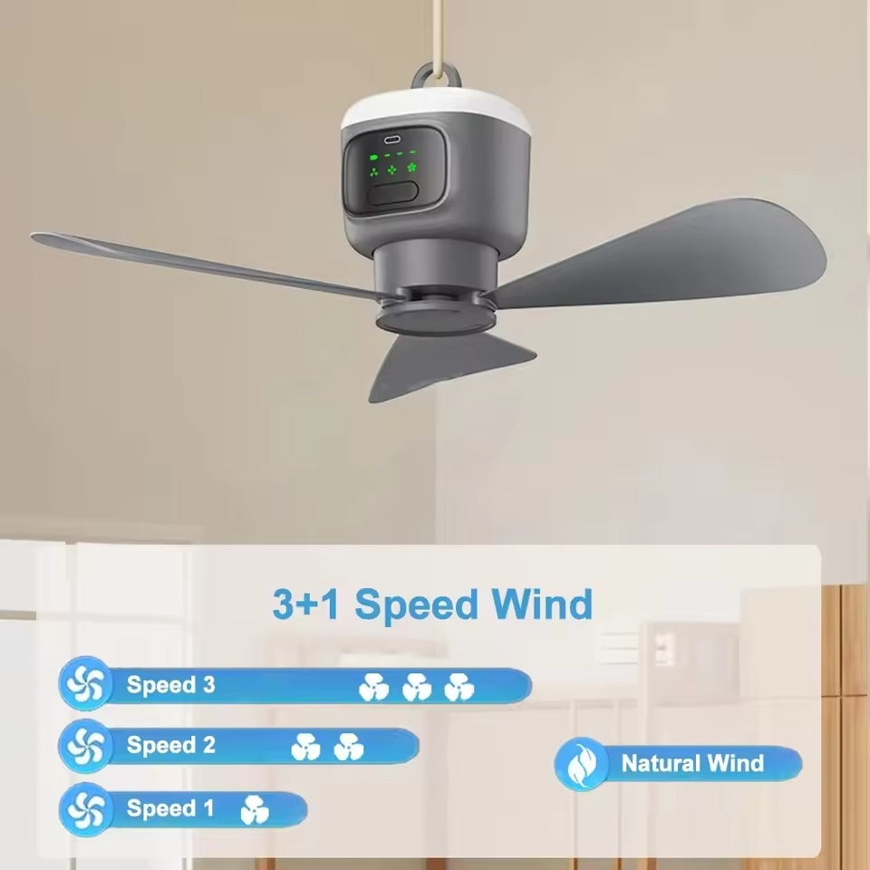 Belro portable wireless ceiling fan for outdoor use, compact and lightweight for home and garden cooling.