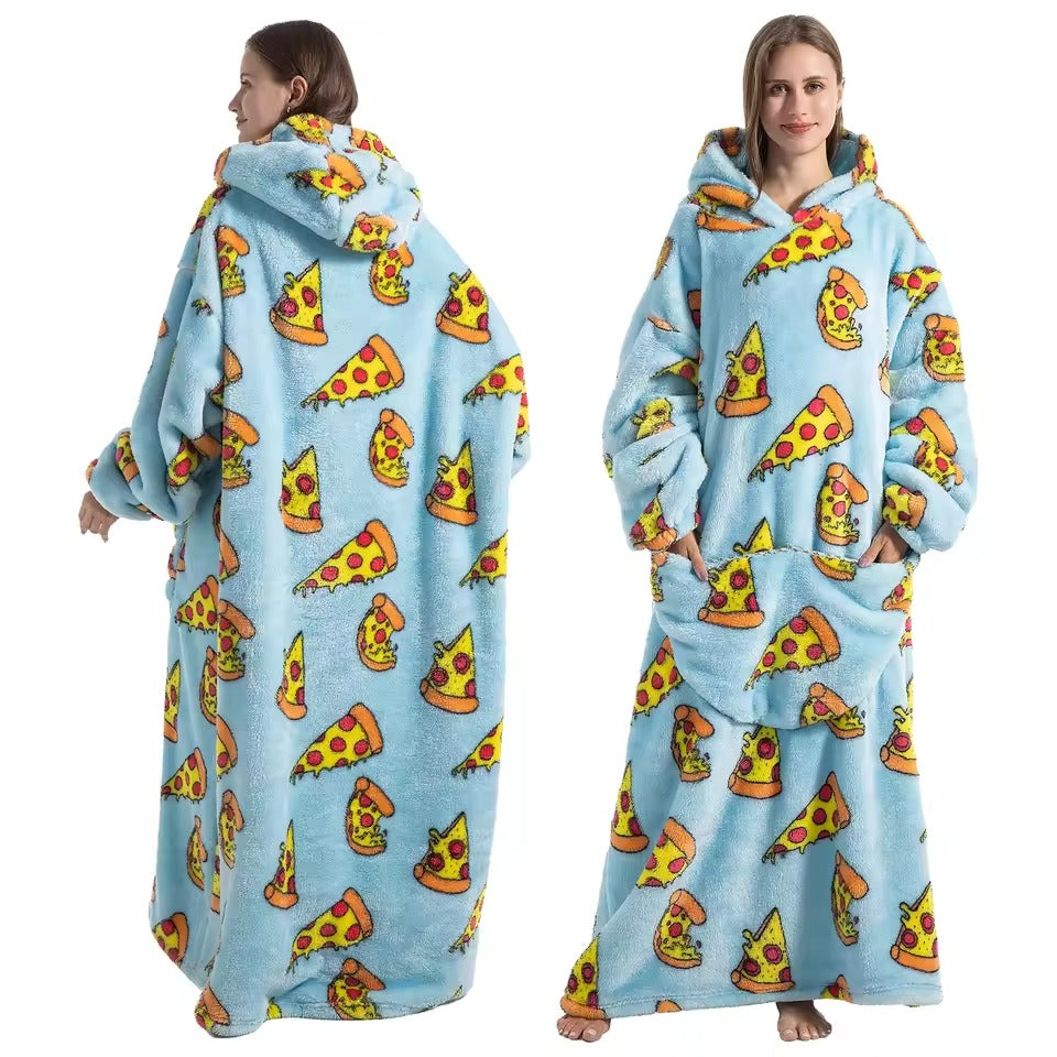 Belro long wearable blanket hoodie in cozy sleepwear, shown in soft fabric with hood and relaxed fit for comfort.